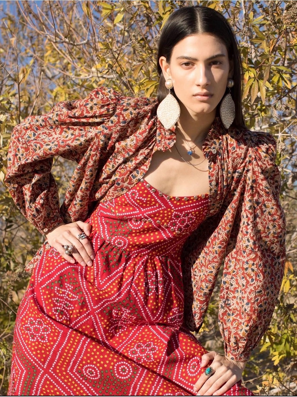 Alix Of Bohemia Autumn‎ Scarlett Bandani Midi Dress Pockets Hand Dyed Medium